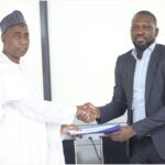 Secretary, Economic and Financial Crimes Commission (EFCC); Mr. Mohammadu Hammajoda, and Founder and CEO, Flutterwave, Mr. Olugbenga Agboola, at a recent signing event in Abuja where Flutterwave formalised its consortium led commitment to establish a Cybercrime Research Centre.